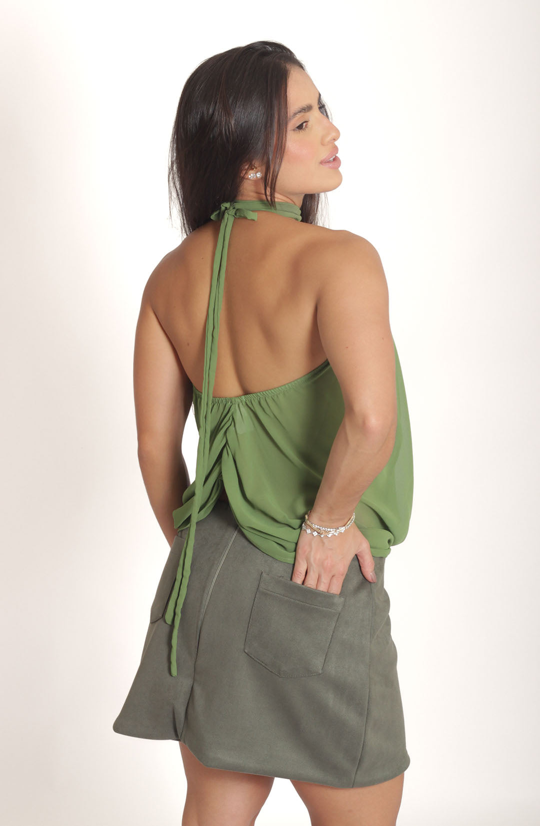 Saia Suede Elô - Verde Musgo